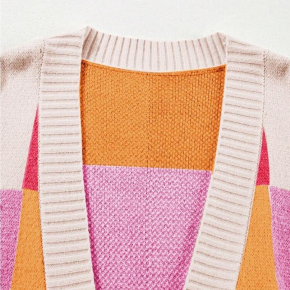 Luxe Color Block Long Sleeve Open Front Knit Swearer Cardigan - Picture 6 of 10